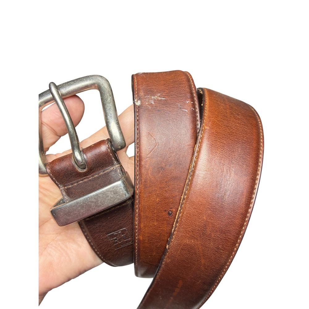 Ralph Lauren Distressed Brown Leather Belt Silver Buckle Men's Size 42